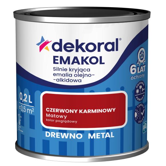 DEKORAL EMAKOL CZERWONY KARMINOWY MATOWY 0,2L