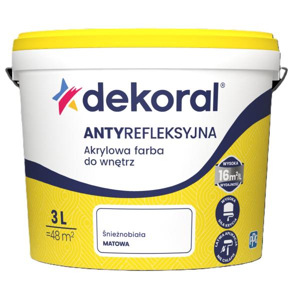 Farba Dekoral POLINAK PLUS Antyrefleksyjna Śnieżnobiała 3L