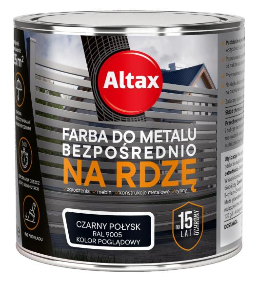 Altax Farba Do Metalu BEZPOŚREDNIO NA RDZĘ CZARNY POŁYSK 0,25L_Remontownia24.pl