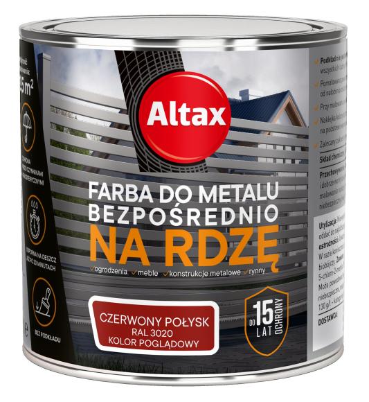 Altax Farba Do Metalu BEZPOŚREDNIO NA RDZĘ CZERWONY POŁYSK 0,25L_Remontownia24.pl