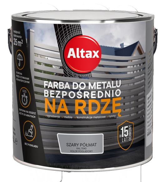 Altax Farba Do Metalu BEZPOŚREDNIO NA RDZĘ SZARY PÓŁMAT 2,5L_Remontownia24.pl
