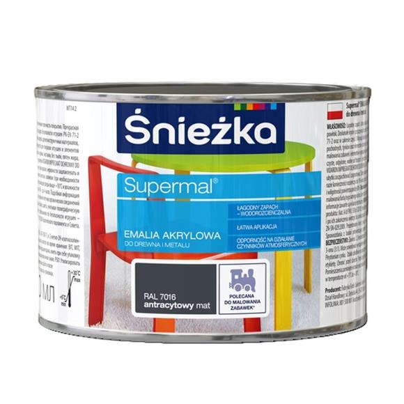 Farba Śnieżka SUPERMAL EMALIA AKRYLOWA ANTRACYTOWY PÓŁPOŁYSK 0,4L_Remontownia24.pl