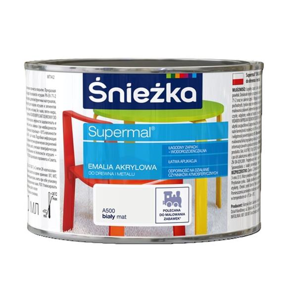 Farba Śnieżka SUPERMAL EMALIA AKRYLOWA BIAŁY MAT A500 0,4L_Remontownia24.pl