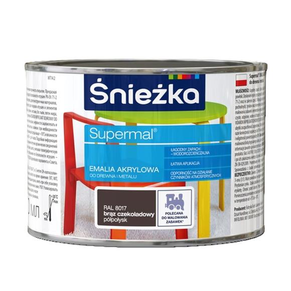 Farba Śnieżka SUPERMAL EMALIA AKRYLOWA BRĄZ CZEKOLADOWY PÓŁPOŁYSK RAL 8017 0,4L_Remontownia24.pl