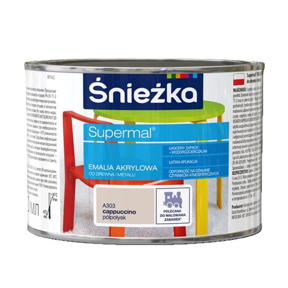 Farba Śnieżka SUPERMAL EMALIA AKRYLOWA CAPPUCINO PÓŁPOŁYSK A303 0,4L_Remontownia24.pl