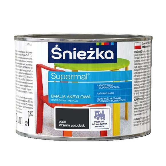 Farba Śnieżka SUPERMAL EMALIA AKRYLOWA CZARNY PÓŁPOŁYSK A301 0,4L_Remontownia24.pl