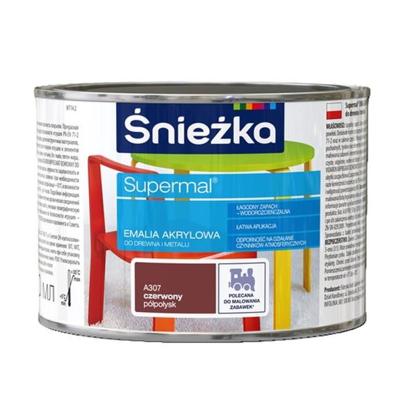 Farba Śnieżka SUPERMAL EMALIA AKRYLOWA CZERWONY PÓŁPOŁYSK A307 0,4L_Remontownia24.pl
