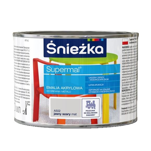 Farba Śnieżka SUPERMAL EMALIA AKRYLOWA JASNY SZARY MAT A302 0,4L_Remontownia24.pl