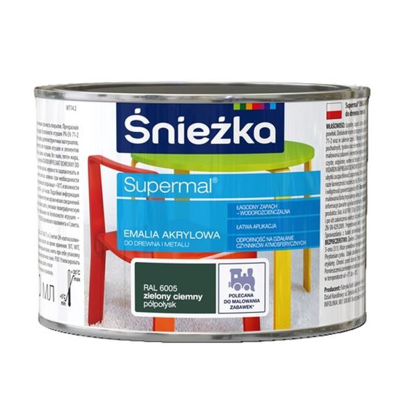 Farba Śnieżka SUPERMAL EMALIA AKRYLOWA ZIELONY CIEMNY PÓŁPOŁYSK A605 0,4L_Remontownia24.pl