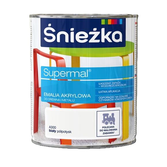 Farba Śnieżka SUPERMAL EMALIA AKRYLOWA BIAŁY PÓŁPOŁYSK A300 0,8L_Remontownia24.pl