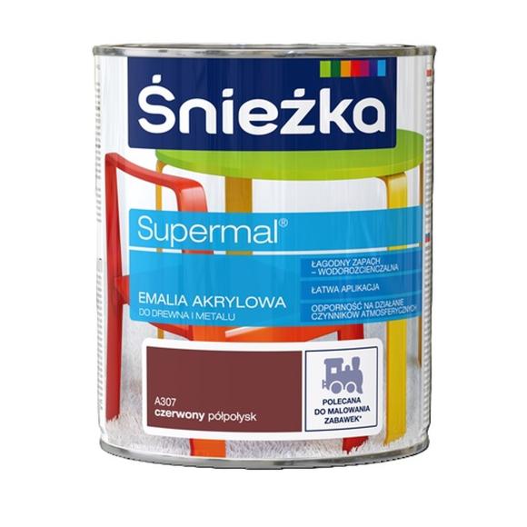 Farba Śnieżka SUPERMAL EMALIA AKRYLOWA CZERWONY PÓŁPOŁYSK A307 0,8L_Remontownia24.pl