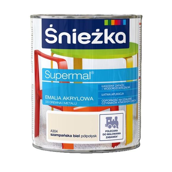 Farba Śnieżka SUPERMAL EMALIA AKRYLOWA SZAMPAŃSKA BIEL PÓŁPOŁYSK A304 0,8L_Remontownia24.pl