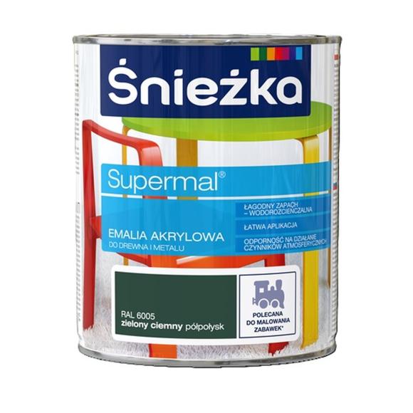 Farba Śnieżka SUPERMAL EMALIA AKRYLOWA ZIELONY CIEMNY PÓŁPOŁYSK A605 0,8L_Remontownia24.pl