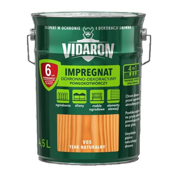 Vidaron Impregnat OCHRONNO-DEKORACYJNY POWŁOKOTWÓRCZY V05 TEAK NATURALNY 4,5L_Remontownia24.pl