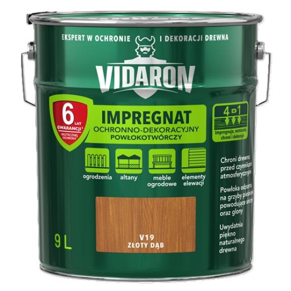Vidaron Impregnat OCHRONNO-DEKORACYJNY POWŁOKOTWÓRCZY V19 ZŁOTY DĄB 9L (1)